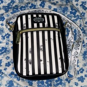 Beetlejuice black and white pin striped crossbody bag